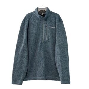 Eddie Bauer Sweater Mens XL Extra Large Pullover Quarter Zip Heather Blue Pocket